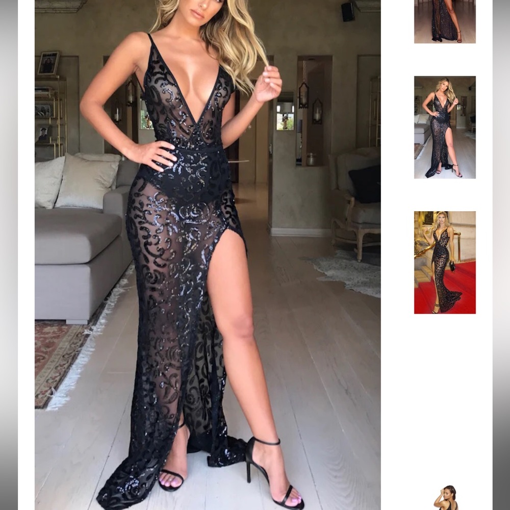 Sheer Sequin Evening Gown